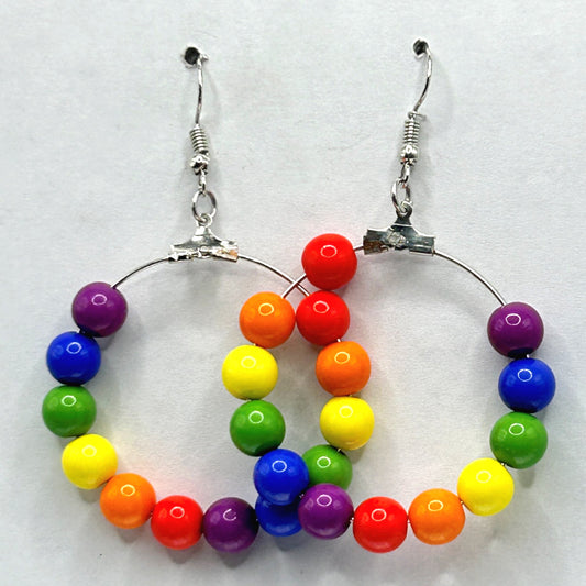 Large Loop Earrings with Double Plastic Rainbow Beads