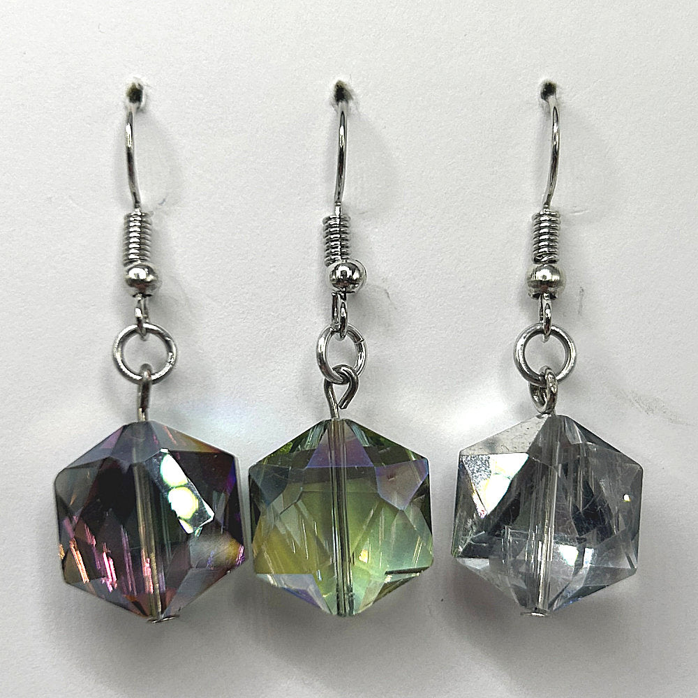 Colored Glass Hexagon Earrings