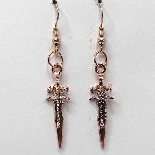 Rose Gold Ornate Dagger Earrings