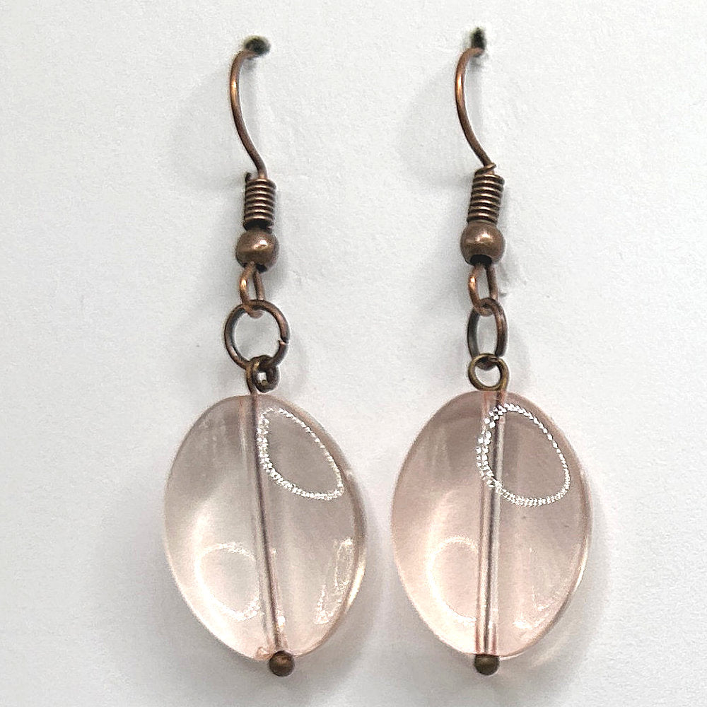 Clear Pink Glass Oval Earrings