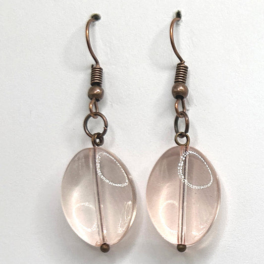 Clear Pink Glass Oval Earrings