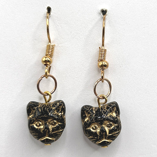 Black Cat with Gold Wash Earrings