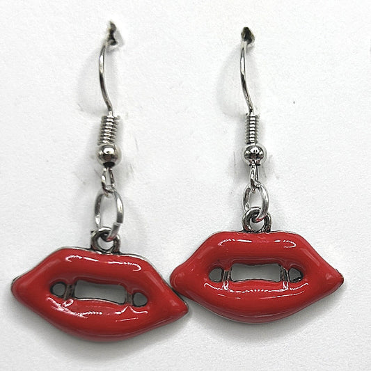 Red Enamel Lips Earrings