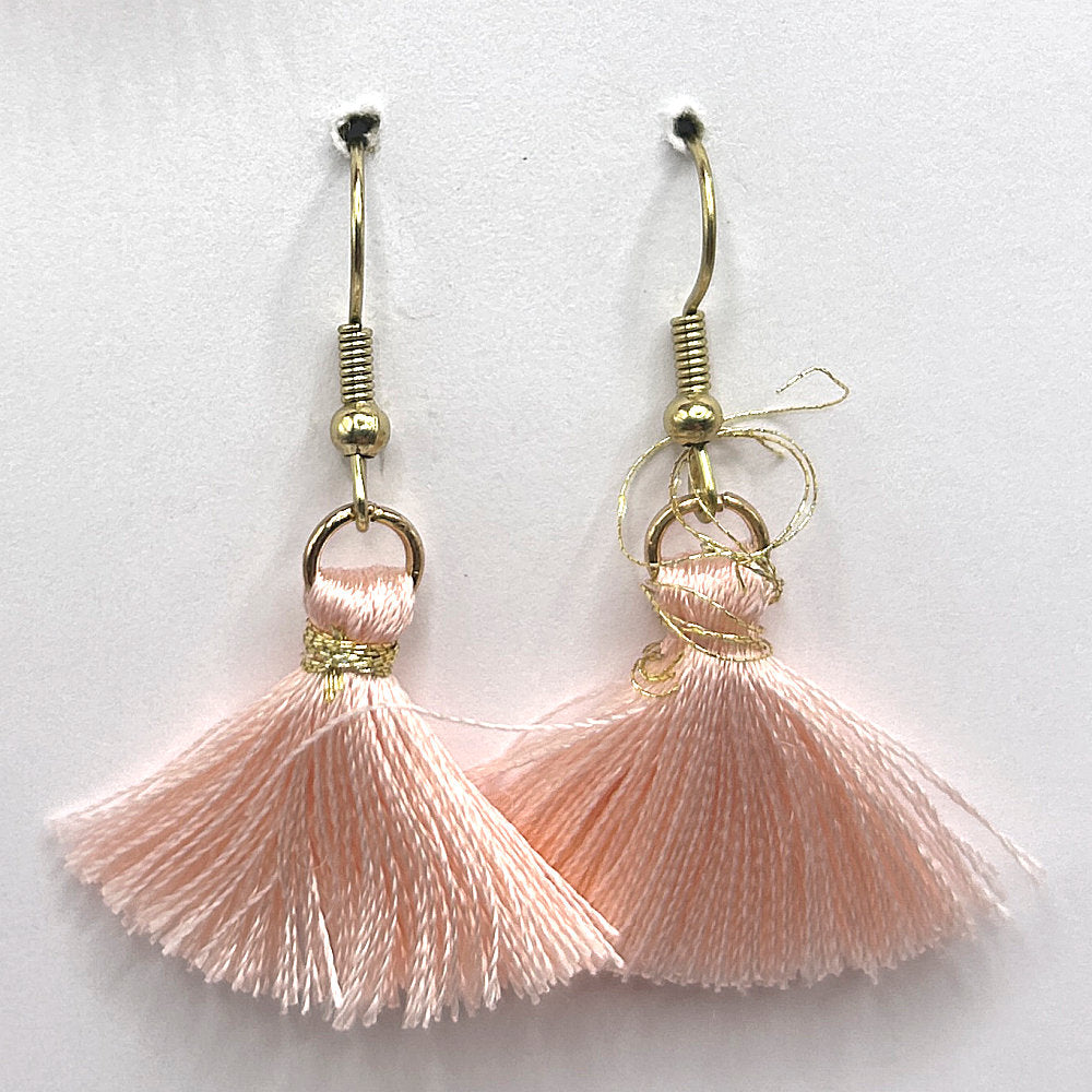Small Light Pink Thread Tassel Earrings