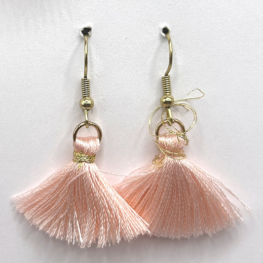 Small Light Pink Thread Tassel Earrings