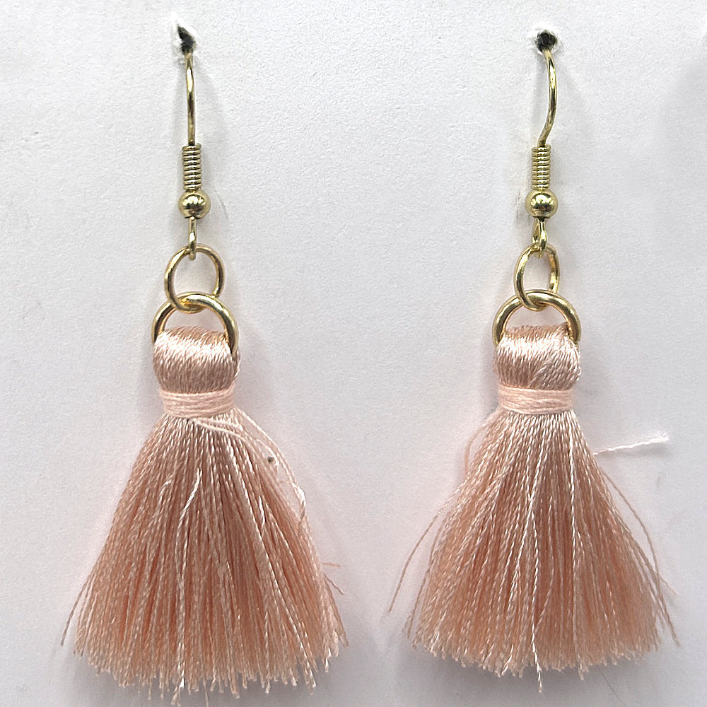 Small Light Pink Thread Tassel Earrings