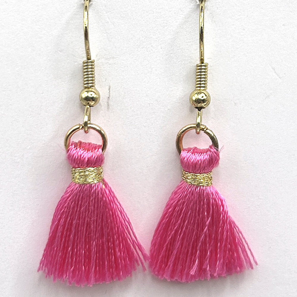 Small Pink Thread Tassel Earrings