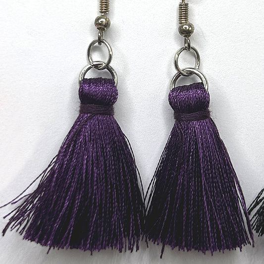 Large Purple Thread Tassel Earrings