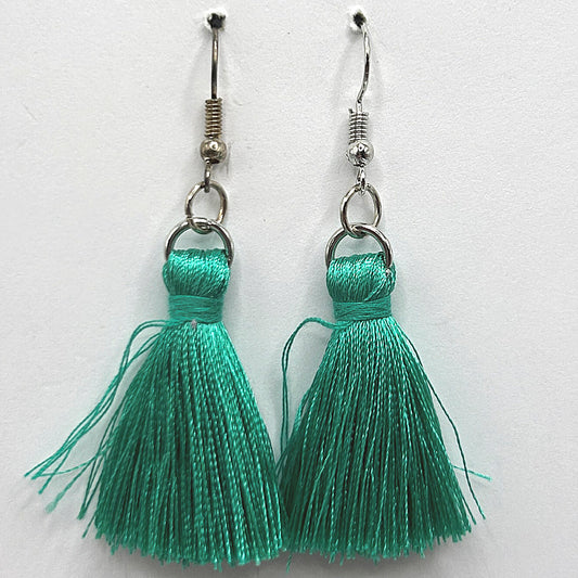 Large Teal Thread Tassel Earrings
