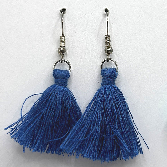 Large Blue Thread Tassel Earrings