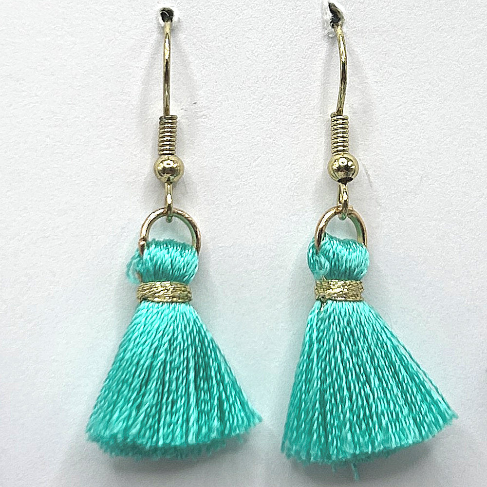 Small Teal Thread Tassel Earrings