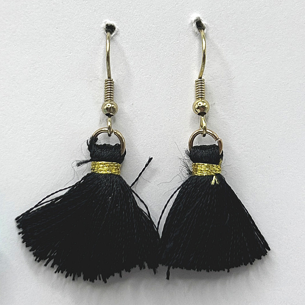 Small Black Thread Tassel Earrings