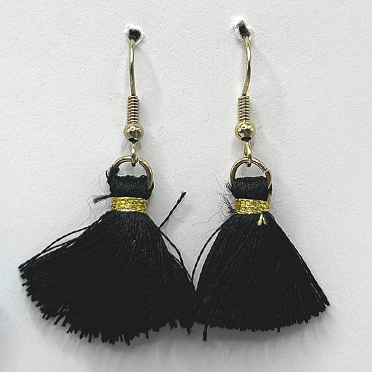Small Black Thread Tassel Earrings