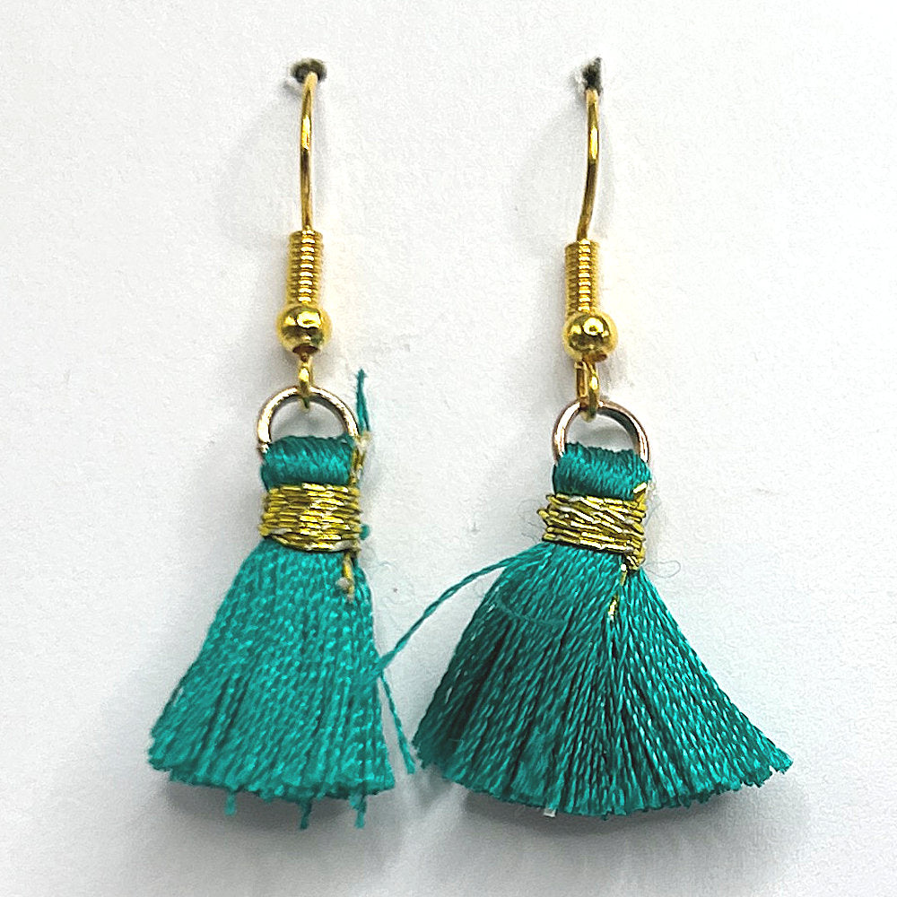 Green Thread Tassel Earrings