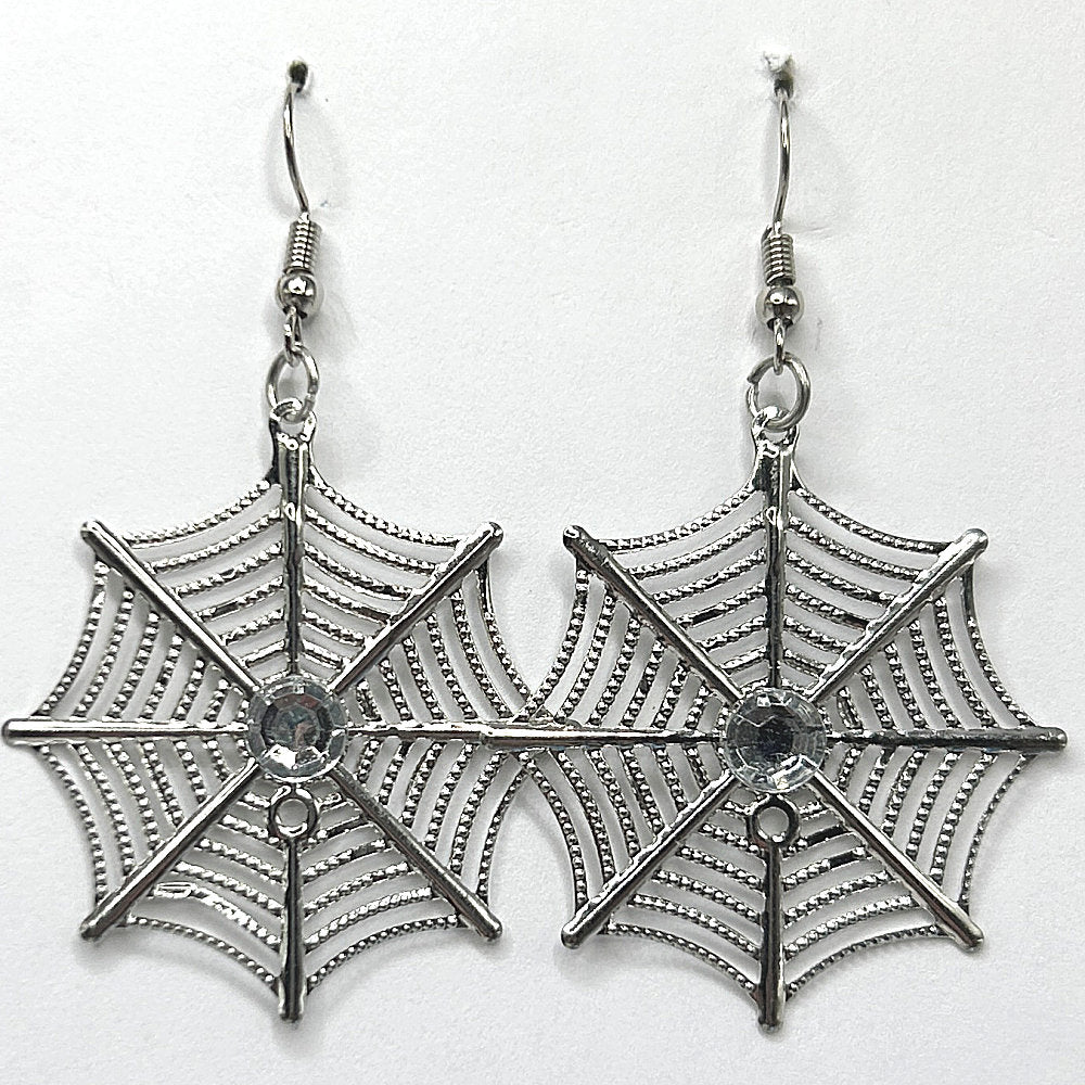 Spiderweb Earrings with Rhinestone Center