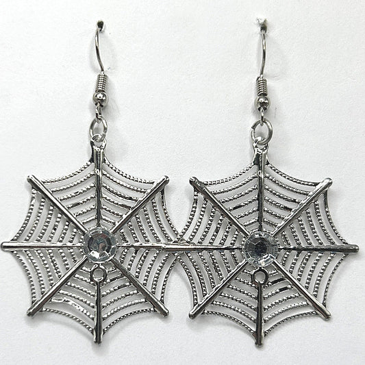 Spiderweb Earrings with Rhinestone Center