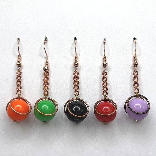 Caged Ball Earrings with Copper Chains