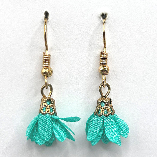 Tiny Green Flower Tassel Earrings