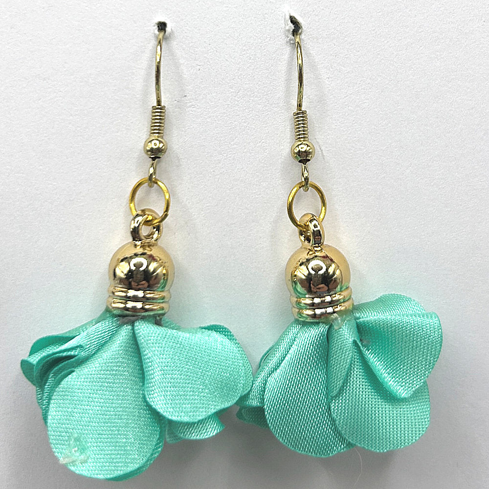 Teal Flower Tassel Earrings