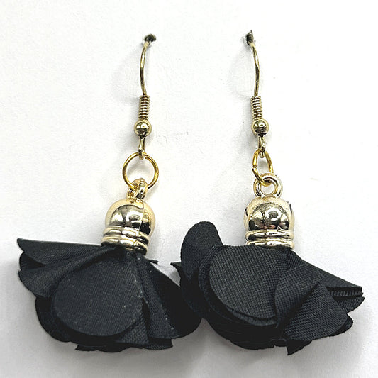 Black Flower Tassel Earrings