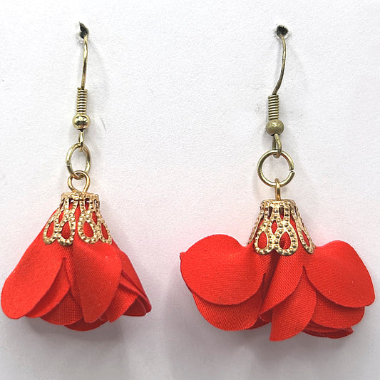 Red Flower Tassel Earrings
