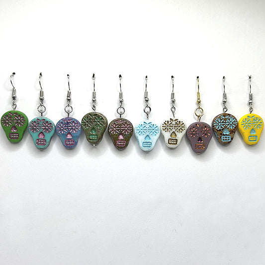 Czech Glass Skull Earrings