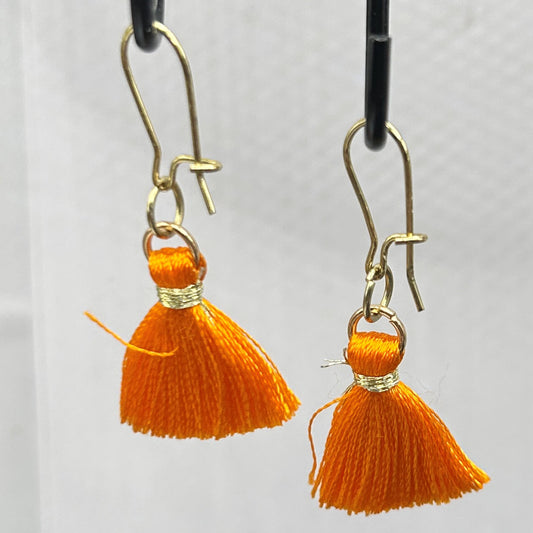 Small Orange Tassel Earrings with Clip Wires