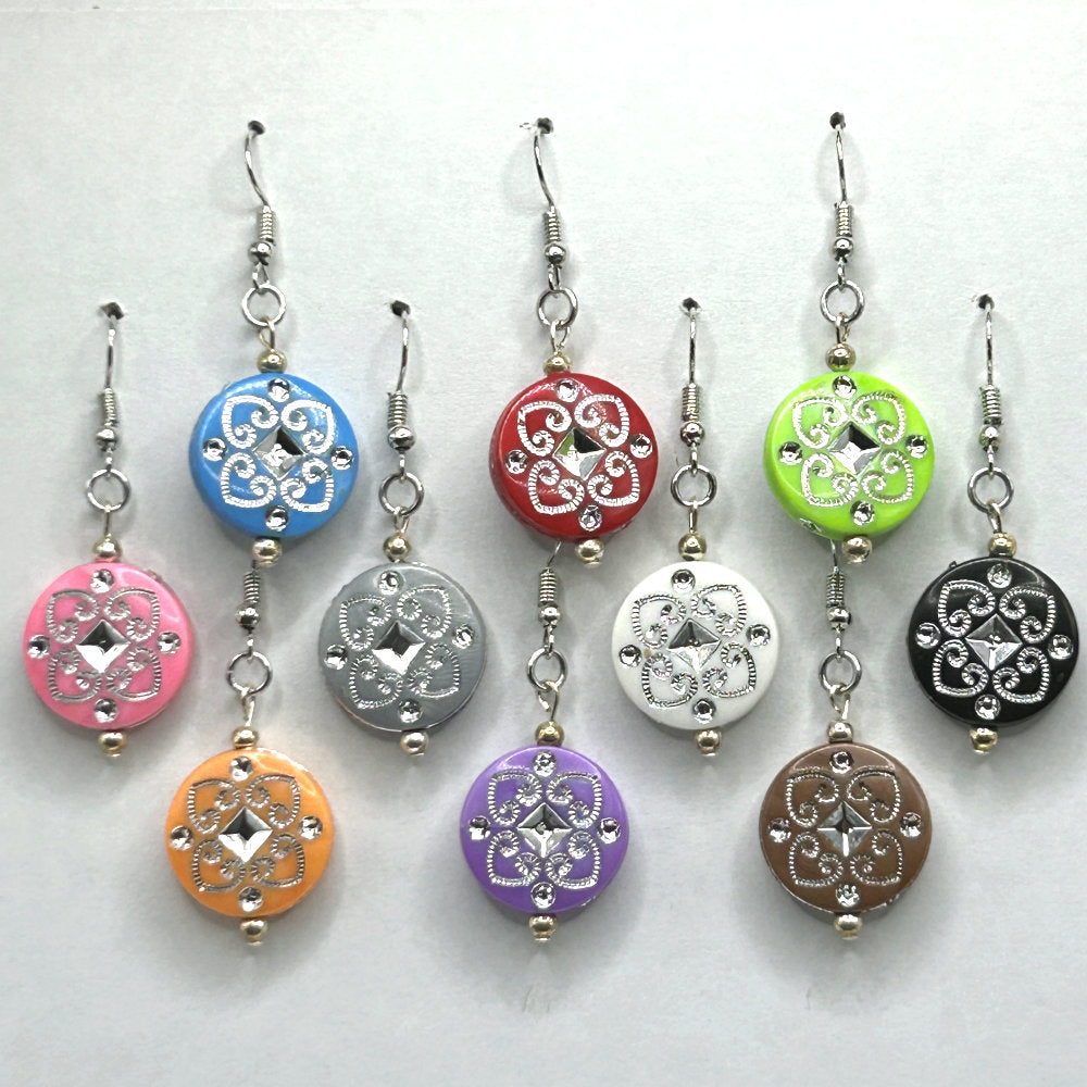 Ornate Round Earrings with Silvery Heart Motif