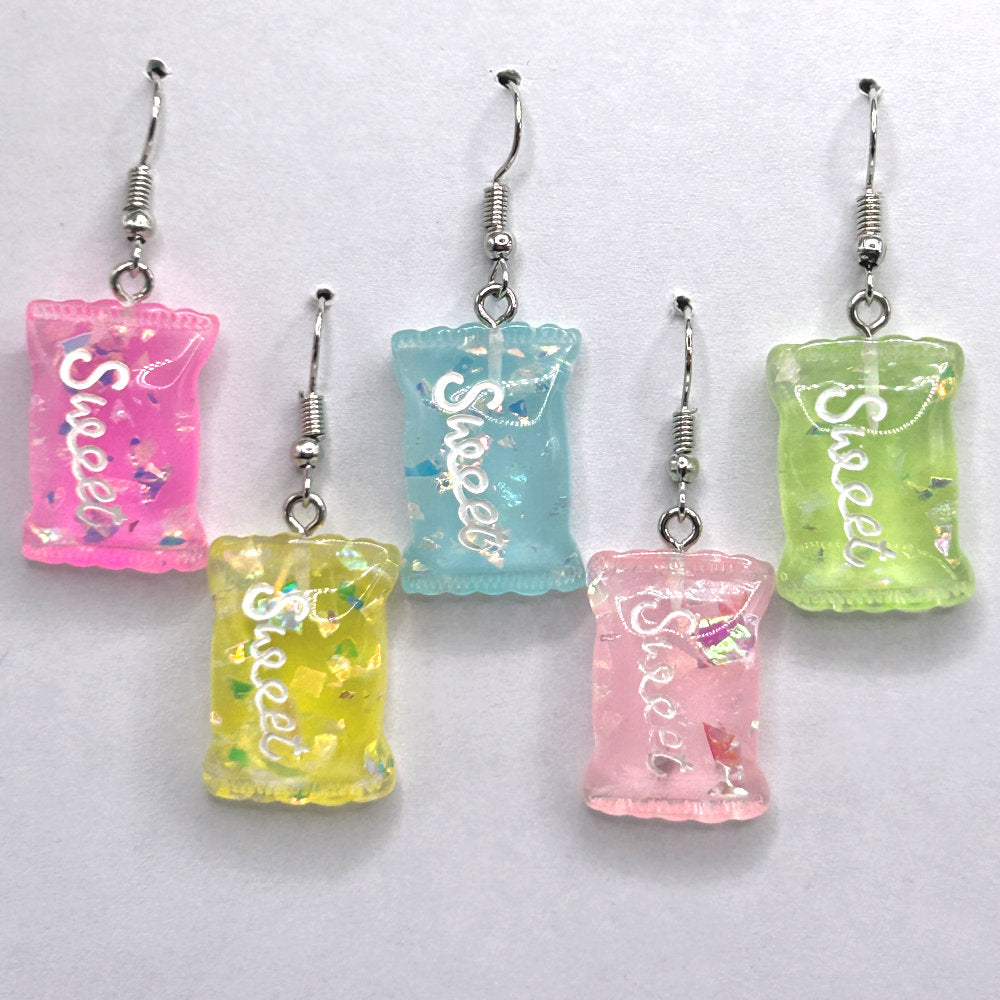 Sweet Candy Package Earrings with Glitter