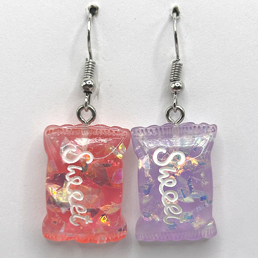 Sweet Candy Package Earrings with Glitter