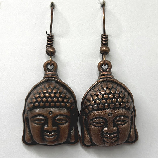 Copper Buddha Face Earrings (Heavy)