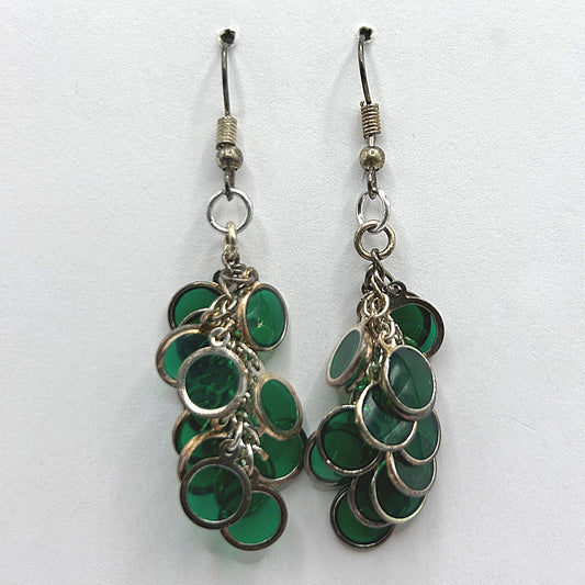 Clear Green Dangling Disc Earrings