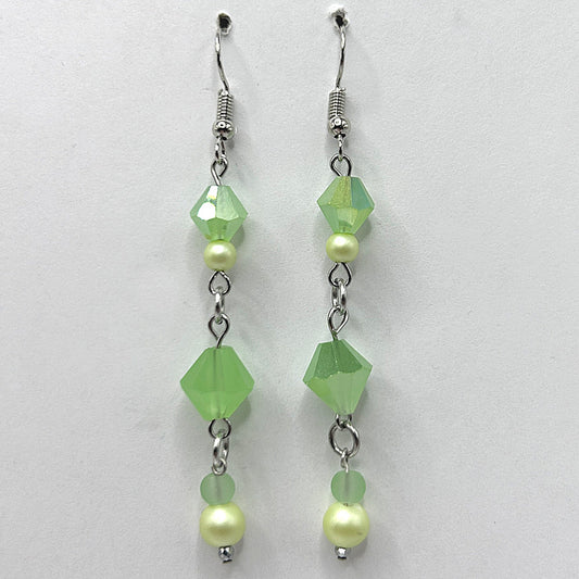 Green Dangling Earrings with Faux Pearl Accent