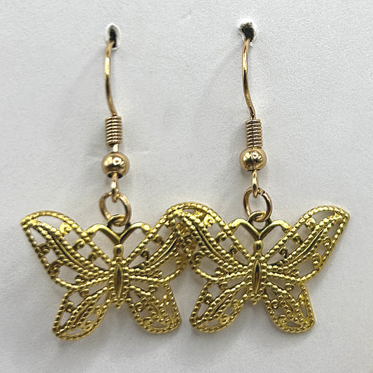 Small Golden Filigree Butterfly Earrings