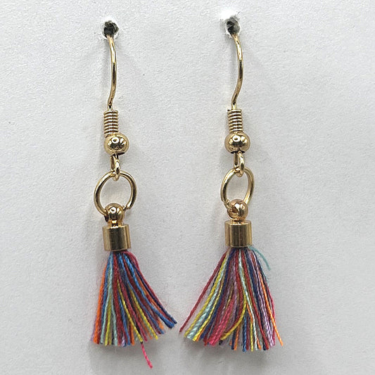 Small Multicolor Thread Tassel Earrings