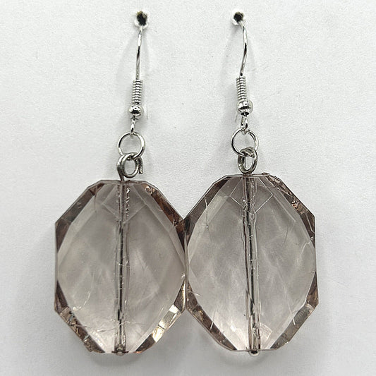 Large Smoky Brown Clear Rectangle Earrings (Heavy)