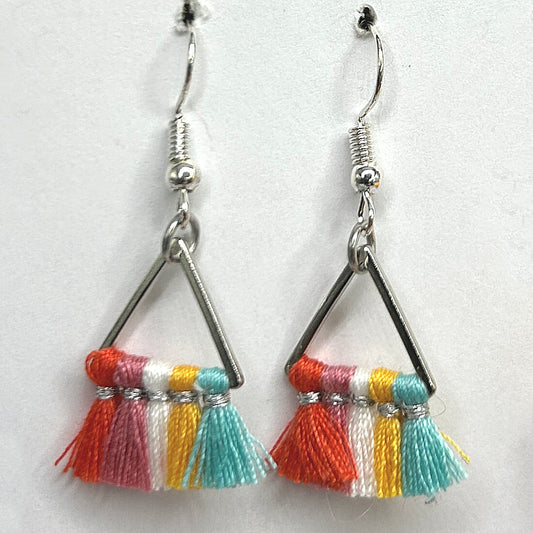 Multicolor Triangle Thread Tassel Earrings