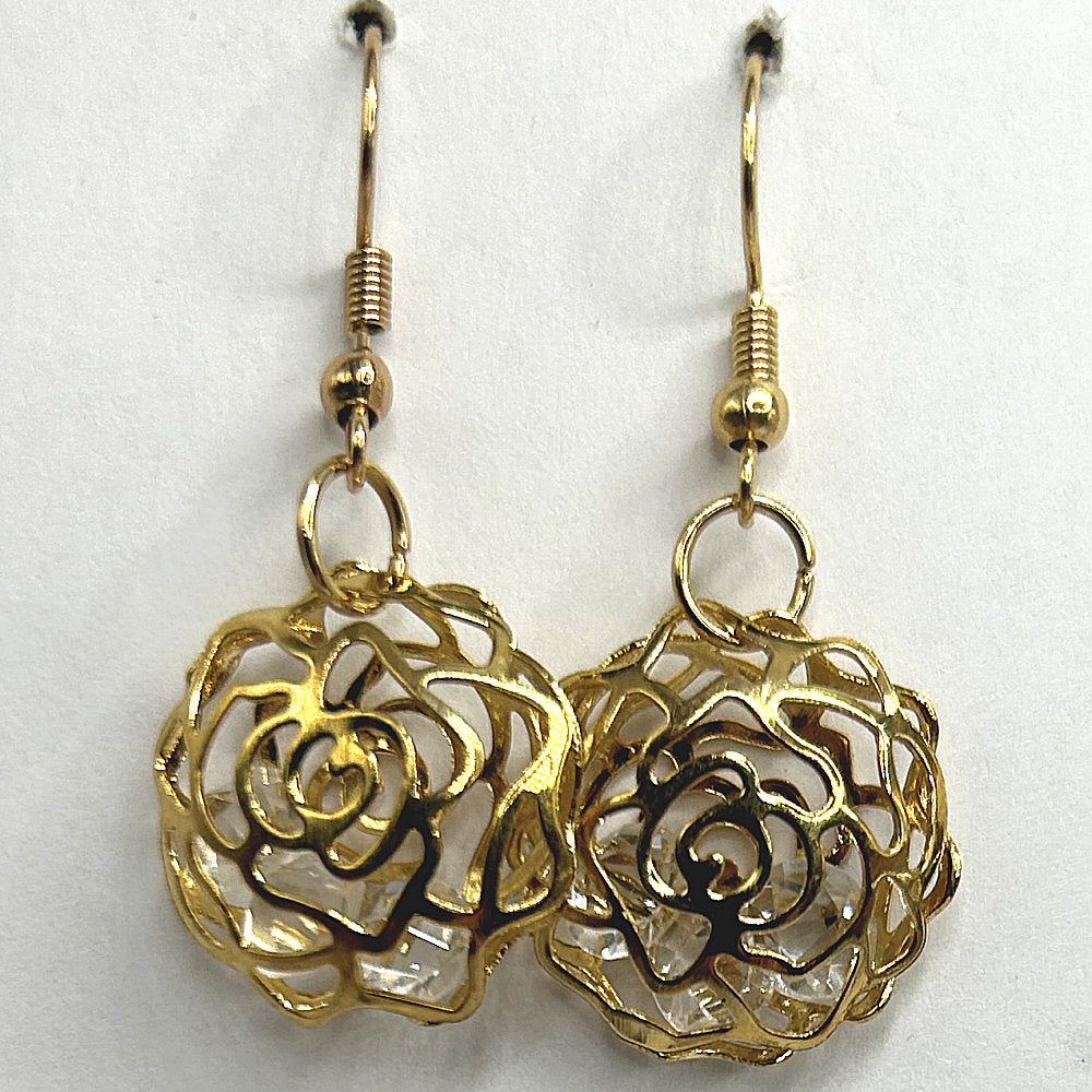 Golden Flower-Shaped Cage with Small Rhinestones
