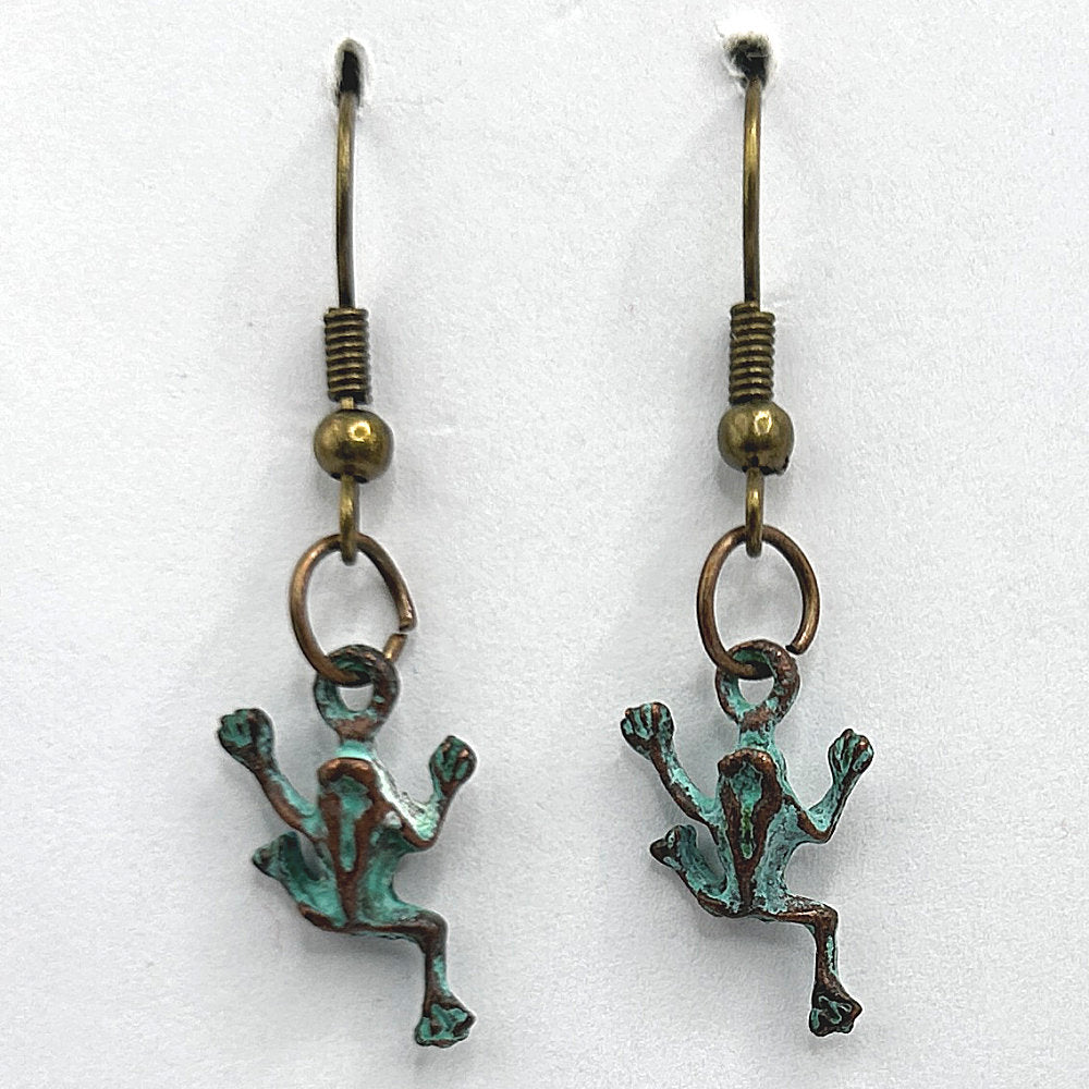Tiny Copper Frog Earrings