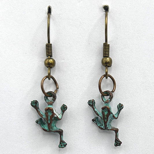 Tiny Copper Frog Earrings