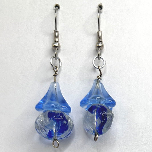 Blue and Clear Swirled Mixed Bead Earrings (Heavy)