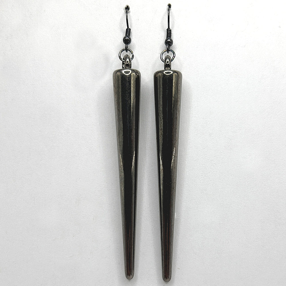 Long Gunmetal-Colored Spike Earrings