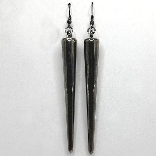 Long Gunmetal-Colored Spike Earrings