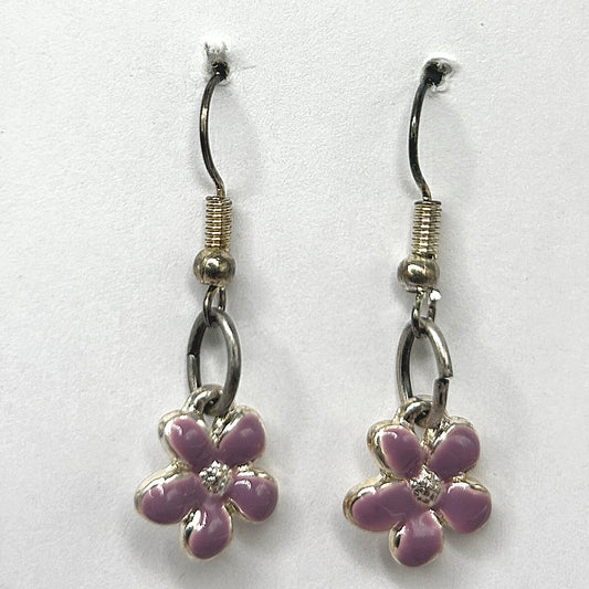 Small Purple Enamel Flower Earrings with Simple Center