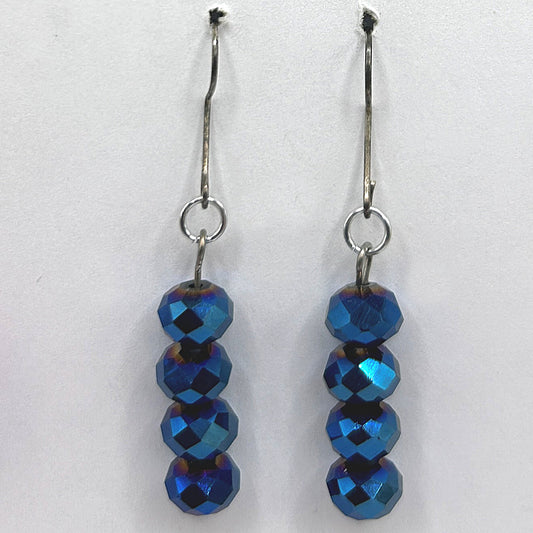 Quadruple Metallic Blue Rondelle Drop Earrings