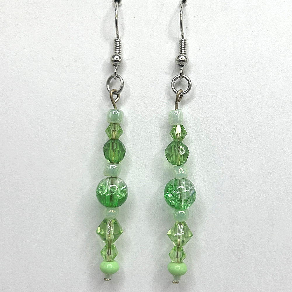 Long Clear Sparkly Green Dangle Earrings