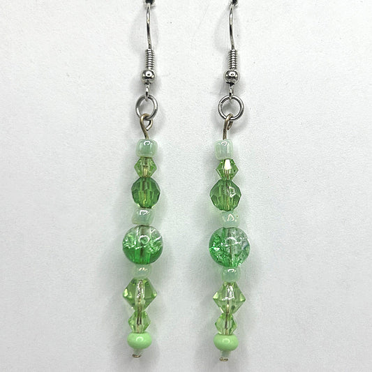 Long Clear Sparkly Green Dangle Earrings