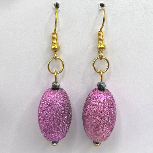 Pink Glittery Oval Drop Earrings