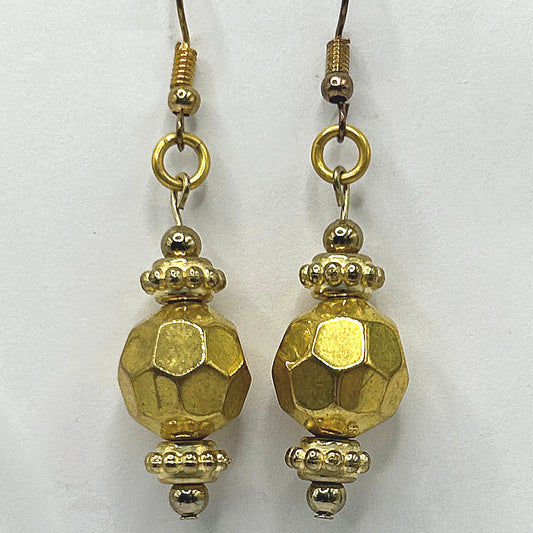 Mixed Gold Drop Earrings with Chunky Center
