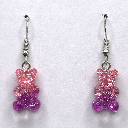 Pink and Purple Glitter Gummy Bear Earrings
